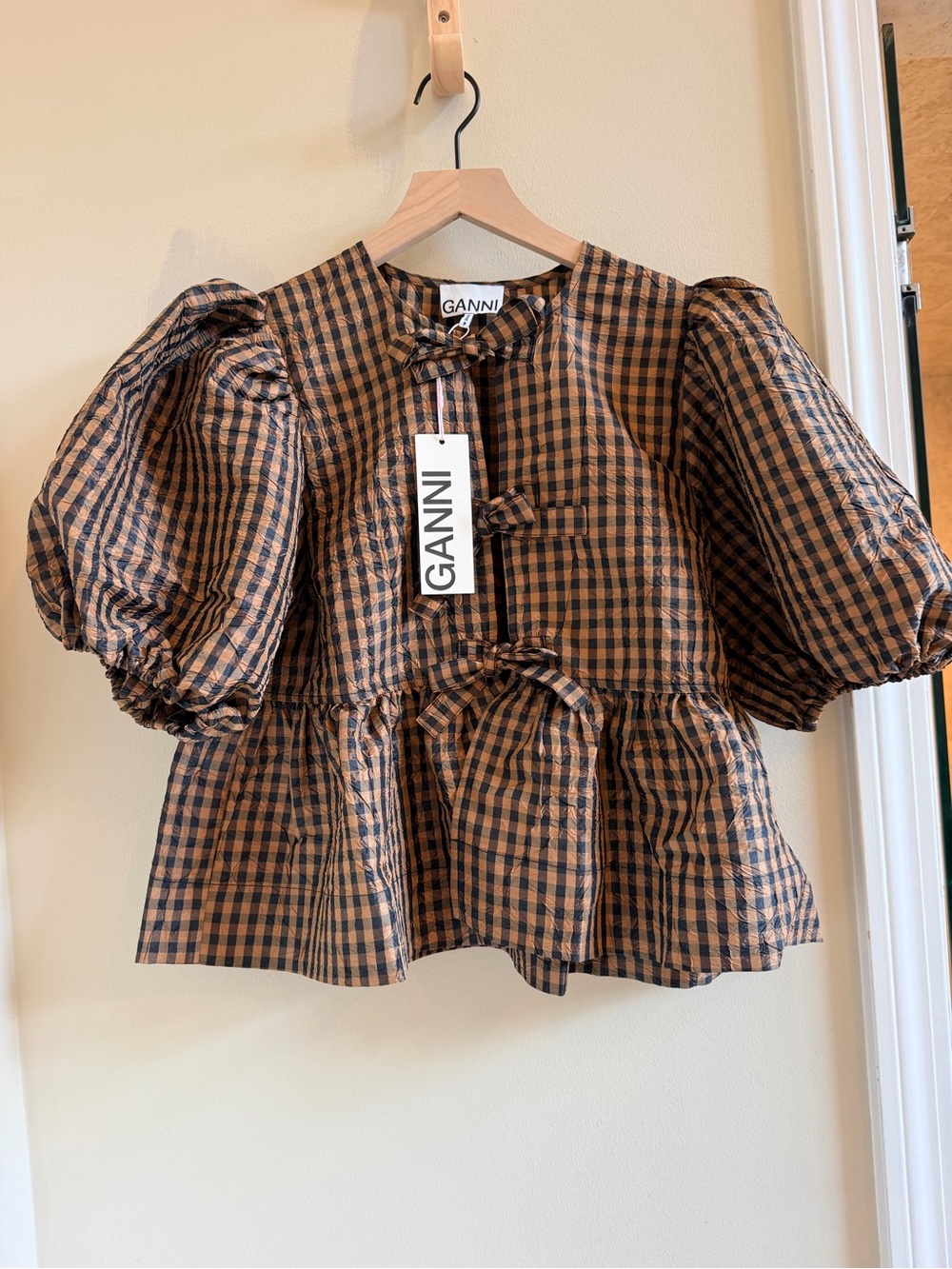 Ganni Checkered Taffeta top NWT